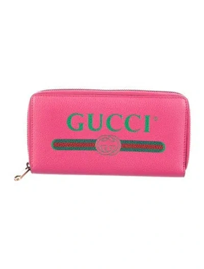 Pre-owned Gucci Web Accent Leather Continental Wallet In Pink