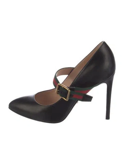 Pre-owned Gucci Web Accent Leather D'orsay Pumps In Black