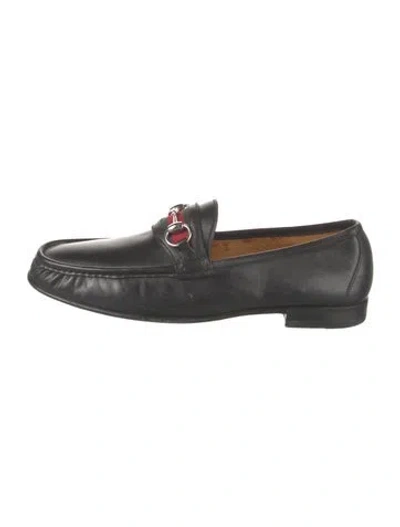 Pre-owned Gucci Web Accent Leather Dress Loafers In Black