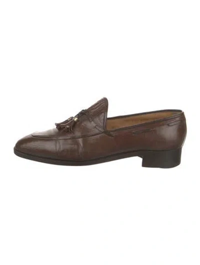 Pre-owned Gucci Web Accent Leather Dress Loafers In Brown