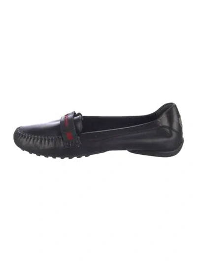 Pre-owned Gucci Web Accent Leather Flats In Black