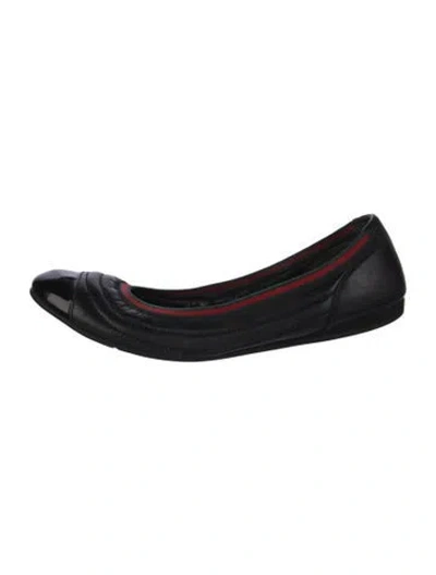 Pre-owned Gucci Web Accent Leather Flats In Black
