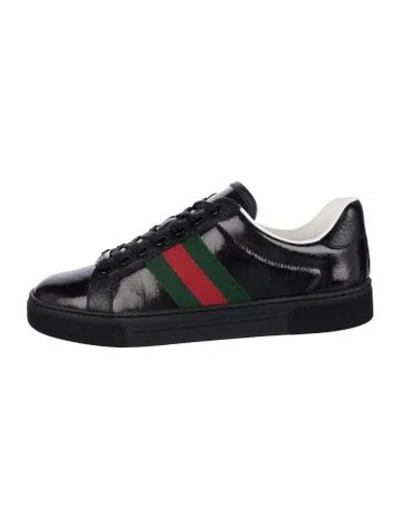 Pre-owned Gucci Web Accent Leather Flats In Black