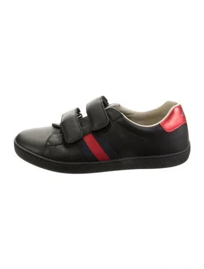 Pre-owned Gucci Web Accent Leather Flats In Black