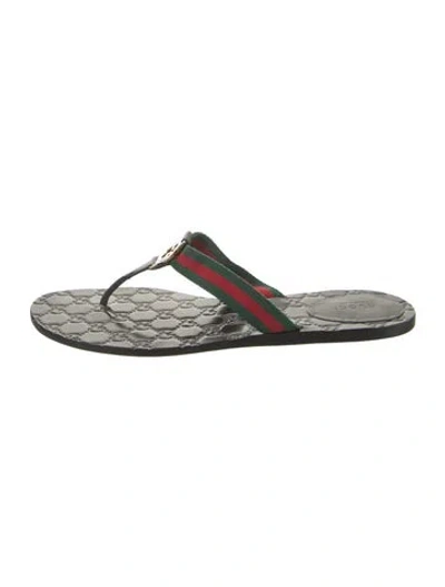 Pre-owned Gucci Web Accent Leather Flip Flops In Black