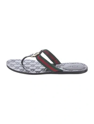 Pre-owned Gucci Web Accent Leather Flip Flops In Black