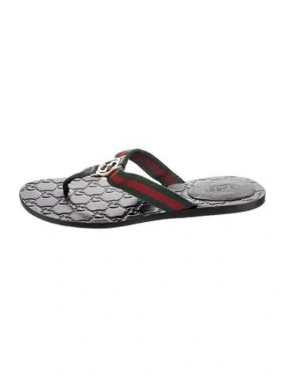 Pre-owned Gucci Web Accent Leather Flip Flops In Black