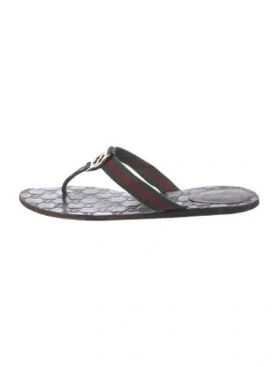 Pre-owned Gucci Web Accent Leather Flip Flops In Black