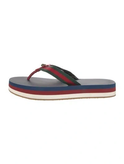 Pre-owned Gucci Web Accent Leather Flip Flops In Blue