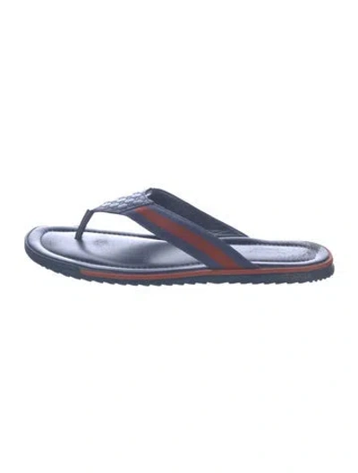Pre-owned Gucci Web Accent Leather Flip Flops In Blue