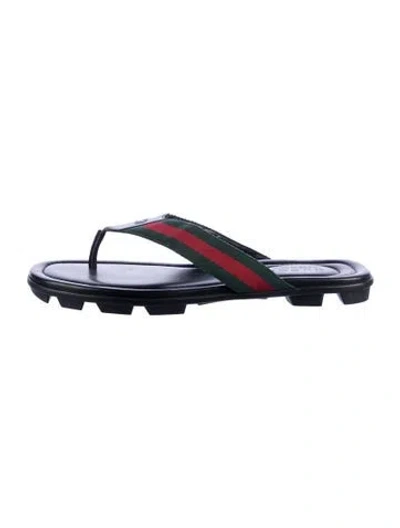 Pre-owned Gucci Web Accent Leather Flip Flops In Blue