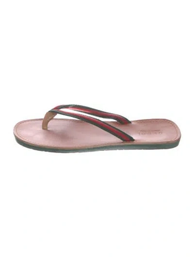 Pre-owned Gucci Web Accent Leather Flip Flops In Brown