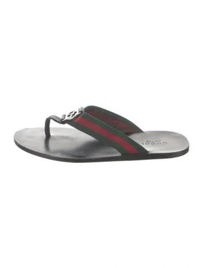 Pre-owned Gucci Web Accent Leather Flip Flops In Brown
