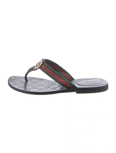Pre-owned Gucci Web Accent Leather Flip Flops In Green