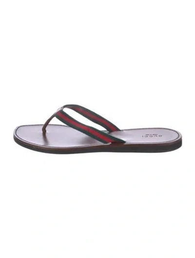 Pre-owned Gucci Web Accent Leather Flip Flops In Green