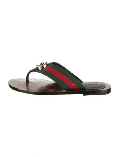 Pre-owned Gucci Web Accent Leather Flip Flops In Green