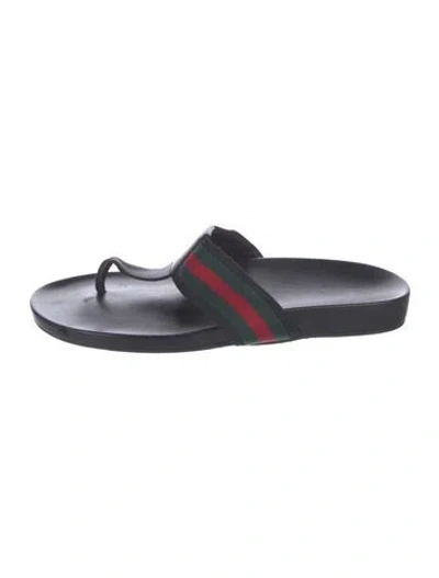Pre-owned Gucci Web Accent Leather Flip Flops In Green