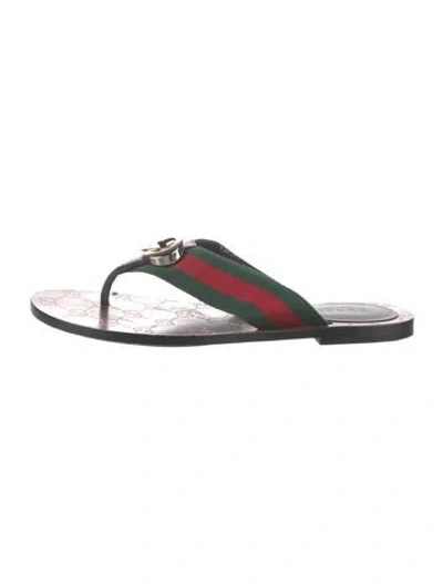 Pre-owned Gucci Web Accent Leather Flip Flops In Green