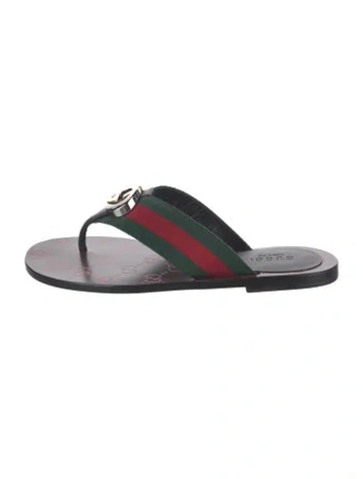 Pre-owned Gucci Web Accent Leather Flip Flops In Green