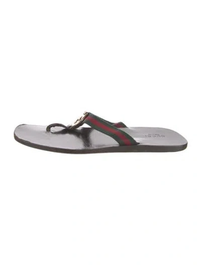Pre-owned Gucci Web Accent Leather Flip Flops In Green/red