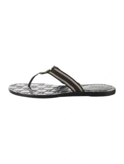 Pre-owned Gucci Web Accent Leather Flip Flops In Multi