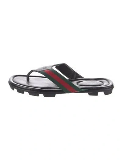 Pre-owned Gucci Web Accent Leather Flip Flops In Multi