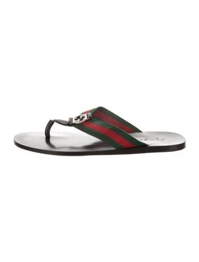 Pre-owned Gucci Web Accent Leather Flip Flops In Multi