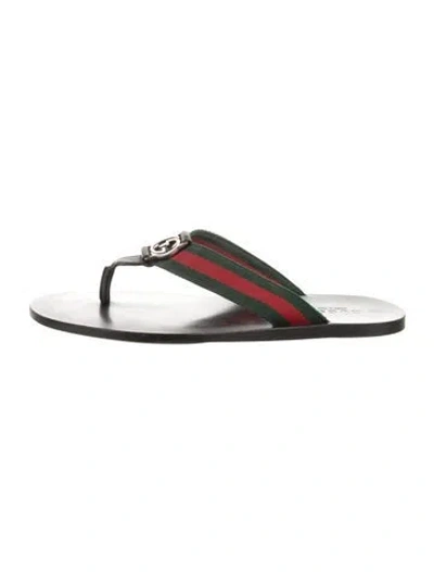 Pre-owned Gucci Web Accent Leather Flip Flops In Multi