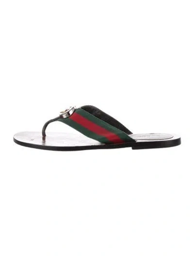 Pre-owned Gucci Web Accent Leather Flip Flops In Multi