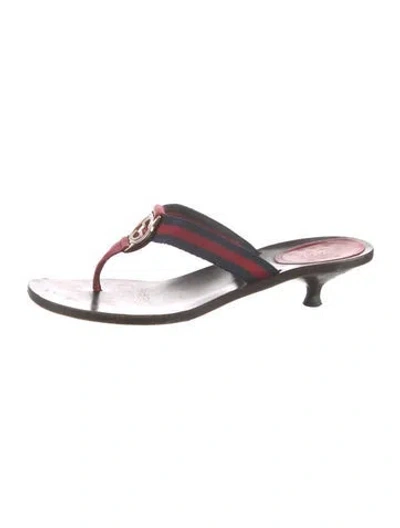 Pre-owned Gucci Web Accent Leather Flip Flops In Multi