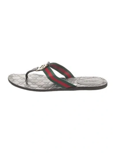 Pre-owned Gucci Web Accent Leather Flip Flops In Multi