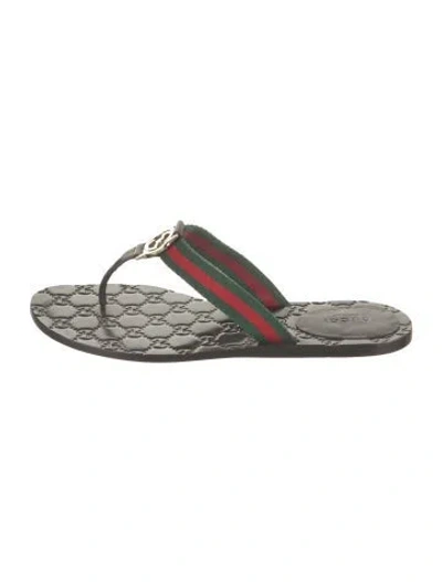 Pre-owned Gucci Web Accent Leather Flip Flops In Multicolor