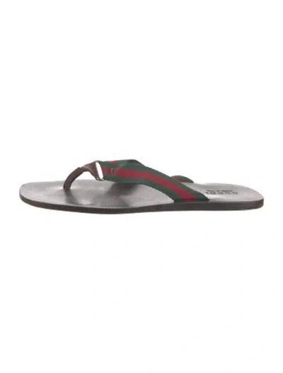 Pre-owned Gucci Web Accent Leather Flip Flops In Multicolor