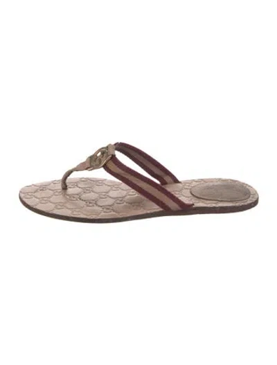 Pre-owned Gucci Web Accent Leather Flip Flops In Multicolor