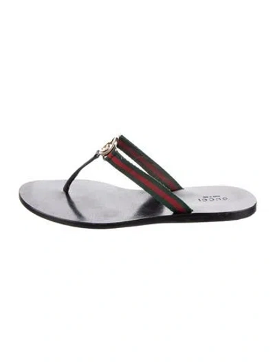 Pre-owned Gucci Web Accent Leather Flip Flops In Multicolor