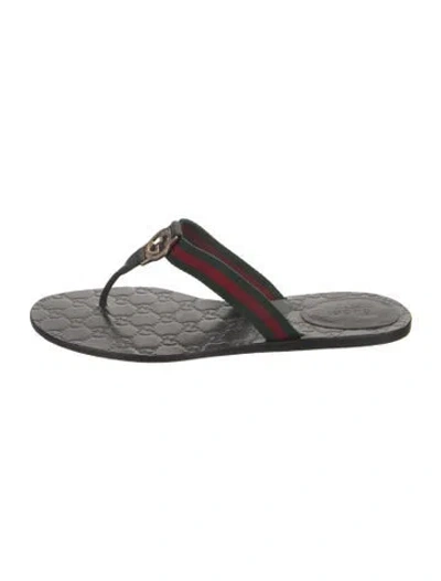 Pre-owned Gucci Web Accent Leather Flip Flops In Multicolor