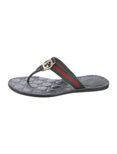 Pre-owned Gucci Web Accent Leather Flip Flops In Multicolor