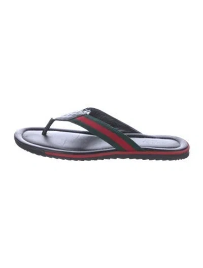 Pre-owned Gucci Web Accent Leather Flip Flops In Red