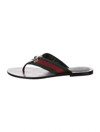 Pre-owned Gucci Web Accent Leather Flip Flops In Red