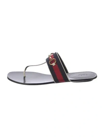 Pre-owned Gucci Web Accent Leather Flip Flops In Red