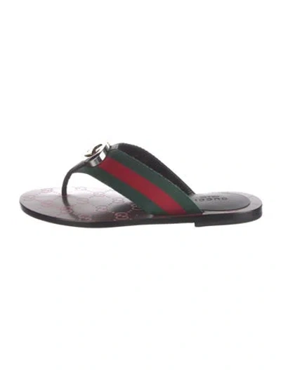 Pre-owned Gucci Web Accent Leather Flip Flops W/ Tags In Black