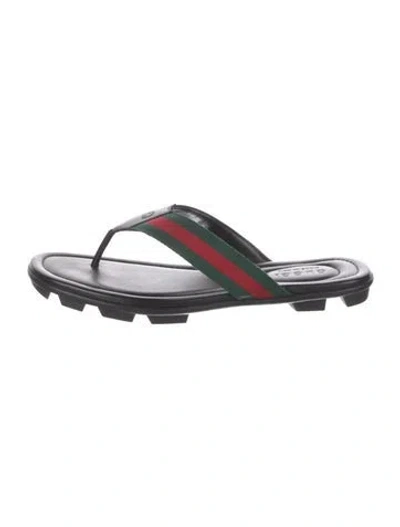 Pre-owned Gucci Web Accent Leather Flip Flops W/ Tags In Multi