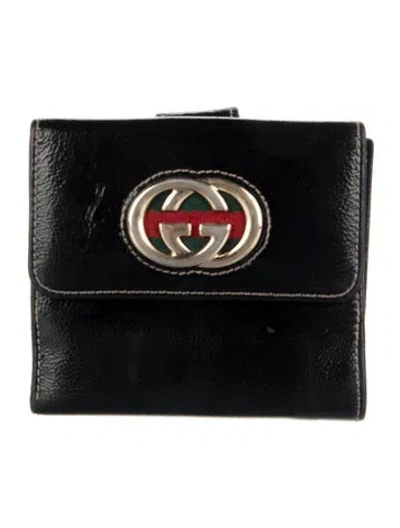 Pre-owned Gucci Web Accent Leather French Purse In Black