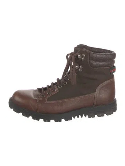 Pre-owned Gucci Web Accent Leather Hiking Boots In Brown