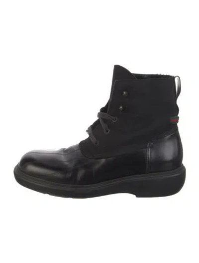 Pre-owned Gucci Web Accent Leather Lace-up Boots In Black