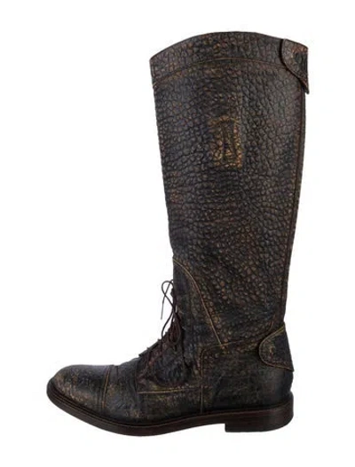 Pre-owned Gucci Web Accent Leather Lace-up Boots In Brown