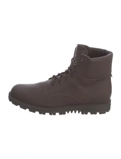 Pre-owned Gucci Web Accent Leather Lace-up Boots In Brown
