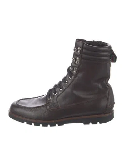 Pre-owned Gucci Web Accent Leather Lace-up Boots In Brown
