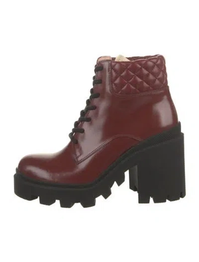Pre-owned Gucci Web Accent Leather Lace-up Boots In Burgundy