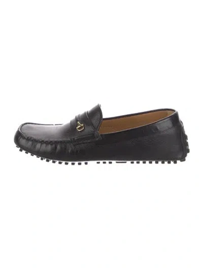 Pre-owned Gucci Web Accent Leather Loafers In Black